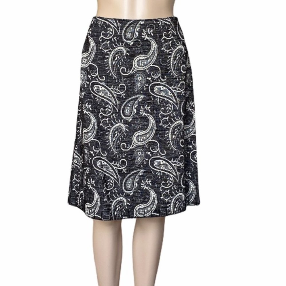 Pollini  paisley print black jacquard skirt with glass beads at hem NWOT